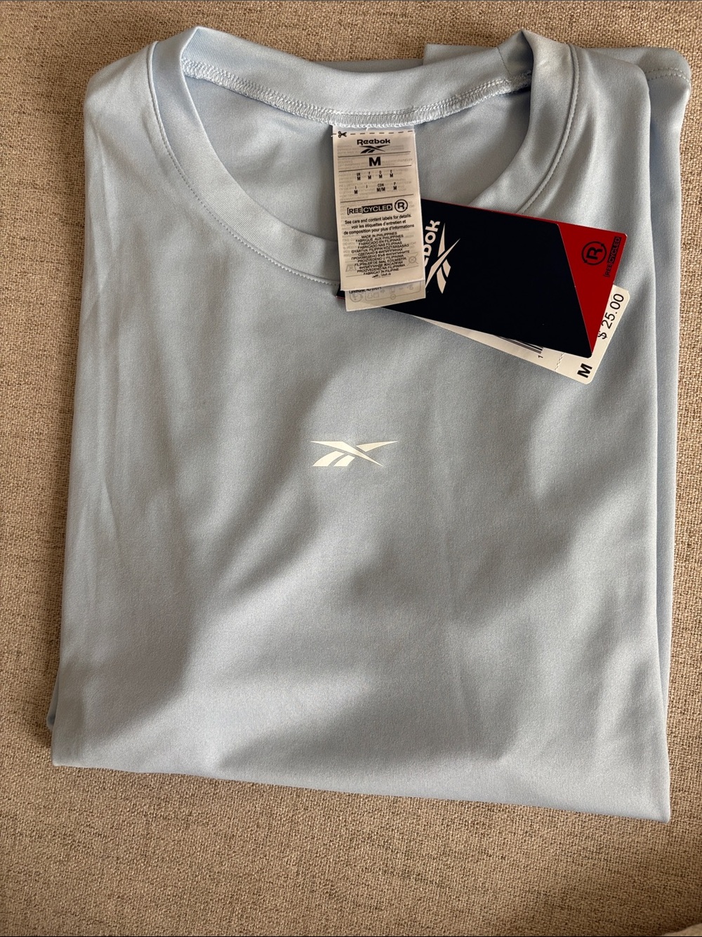 Light Blue Reebok Knit T shirt Recycled polyester NWT Medium